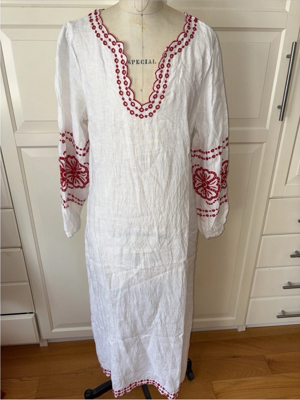 J crew bungalow white linen embroidered  maxi red medium